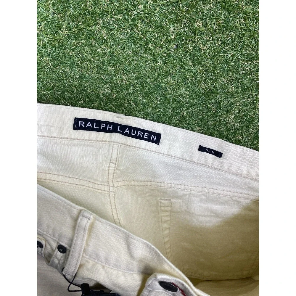 Vintage Polo Ralph Lauren Jeans Mens 36x32 Slim Low Style Ivory Cream White